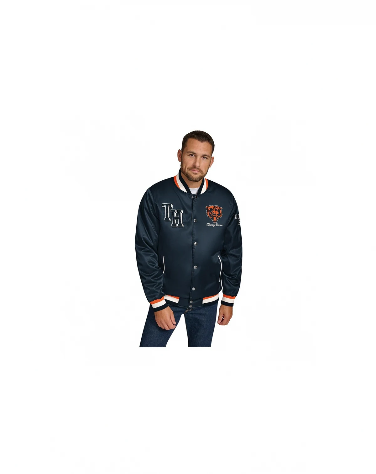 Men's Navy Chicago Bears Dante Full-Snap Satin Jacket