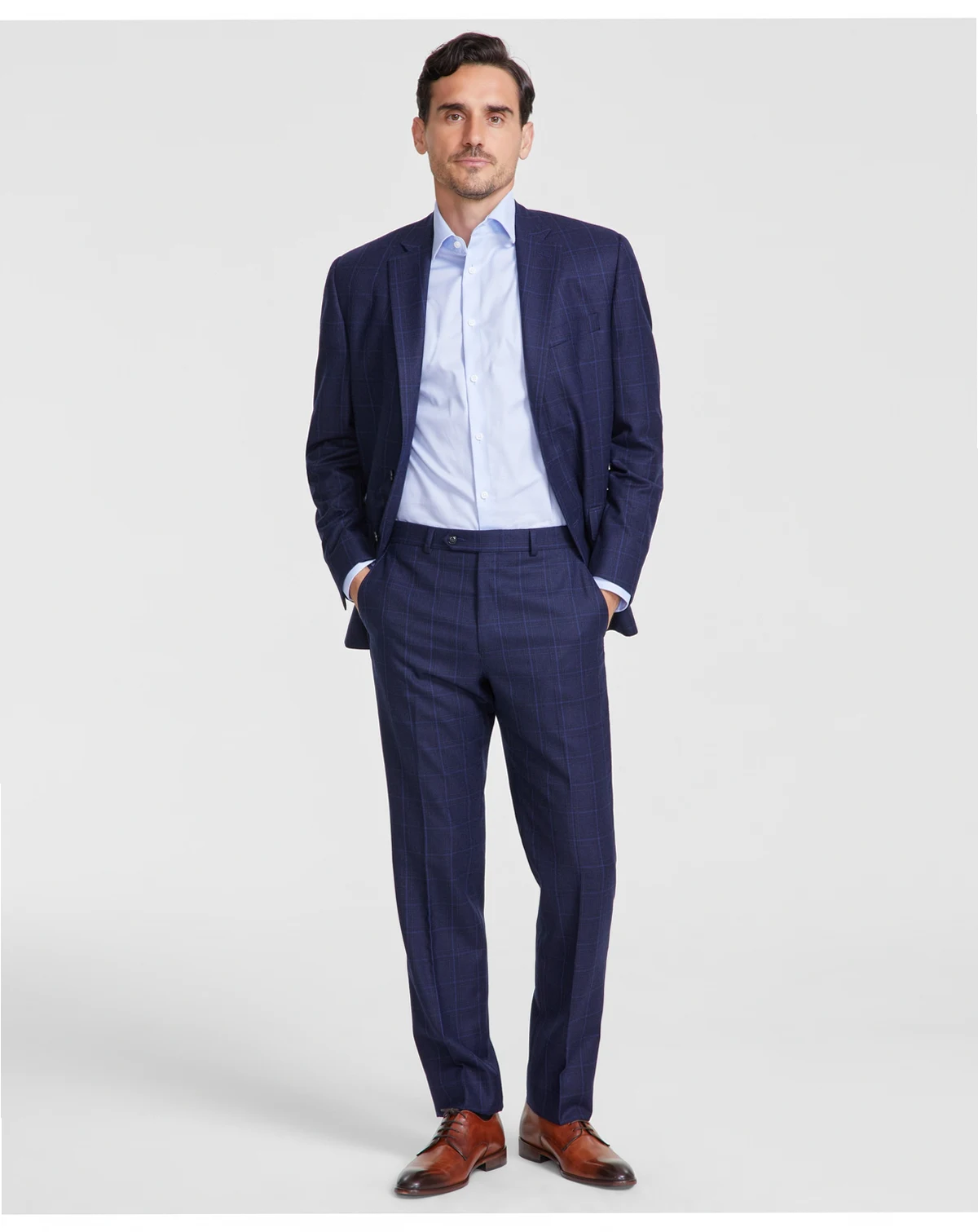 Men's Classic-Fit Fall Wool-Blend Stretch Plaid Suit Separate Pants