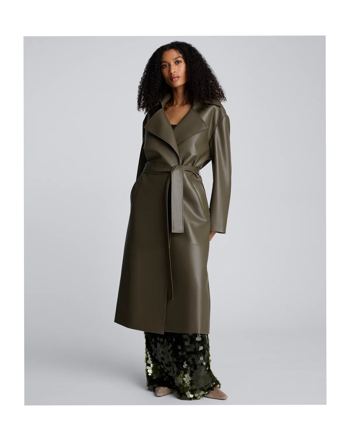 Women's Faux Leather Belted Trench Jacket