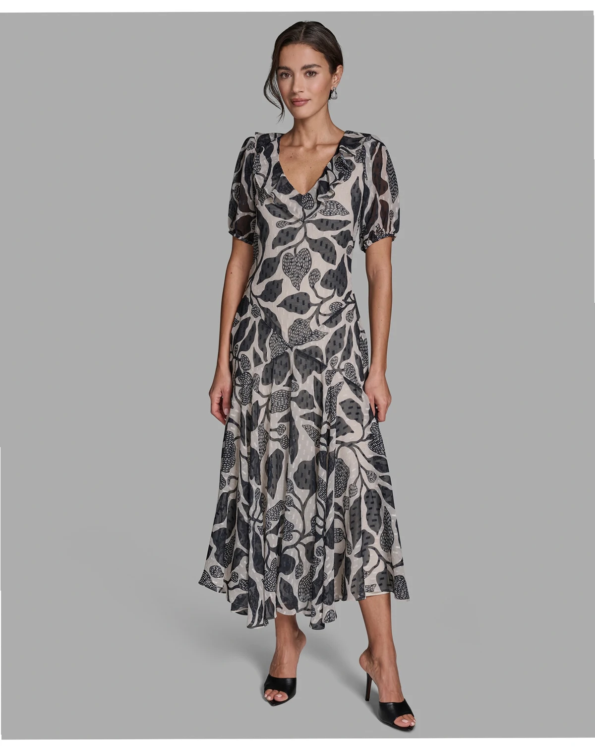 Women's Floral V-Neck Chiffon Maxi Dress