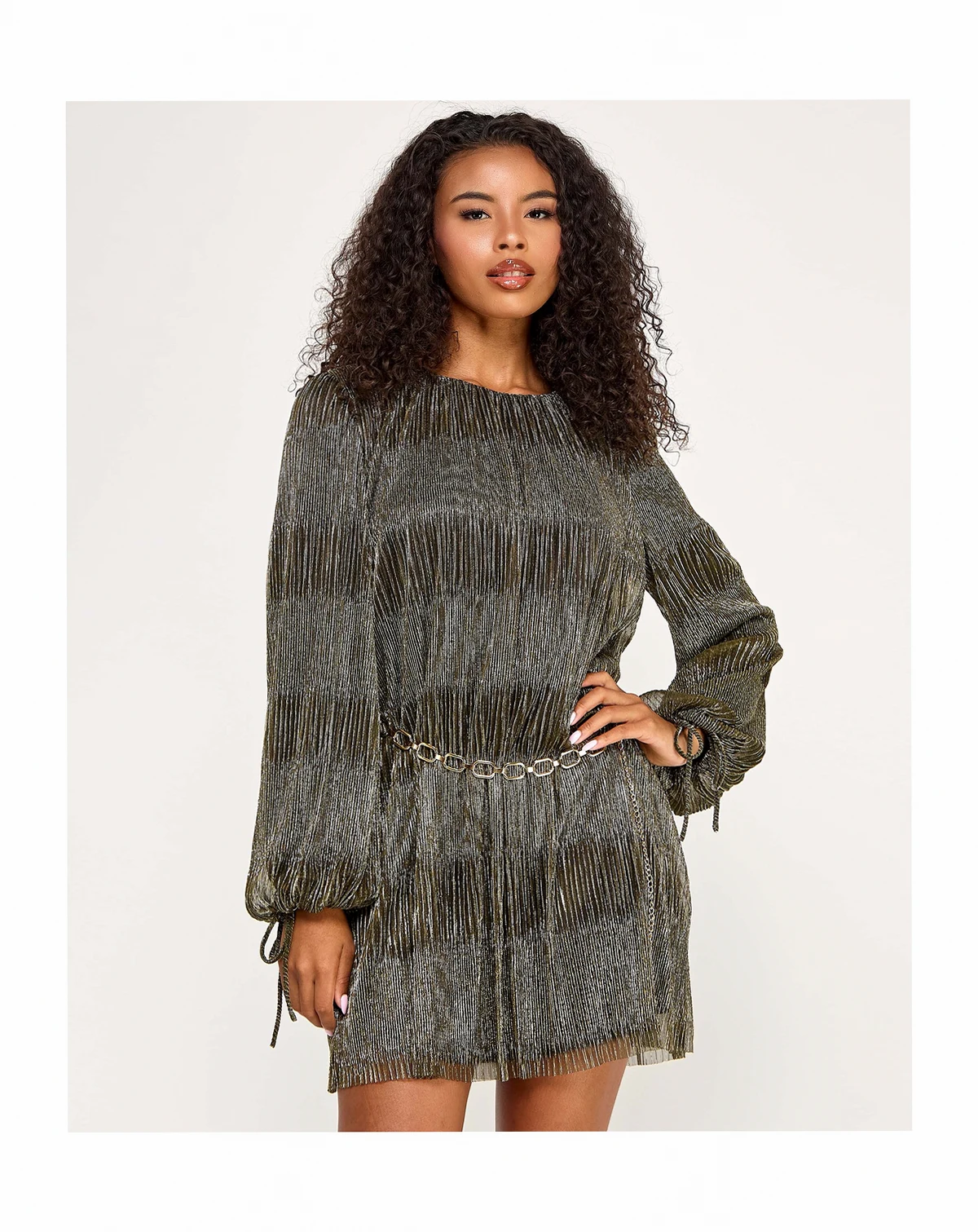 Juniors' Metallic Pleated Knit Belt Dress