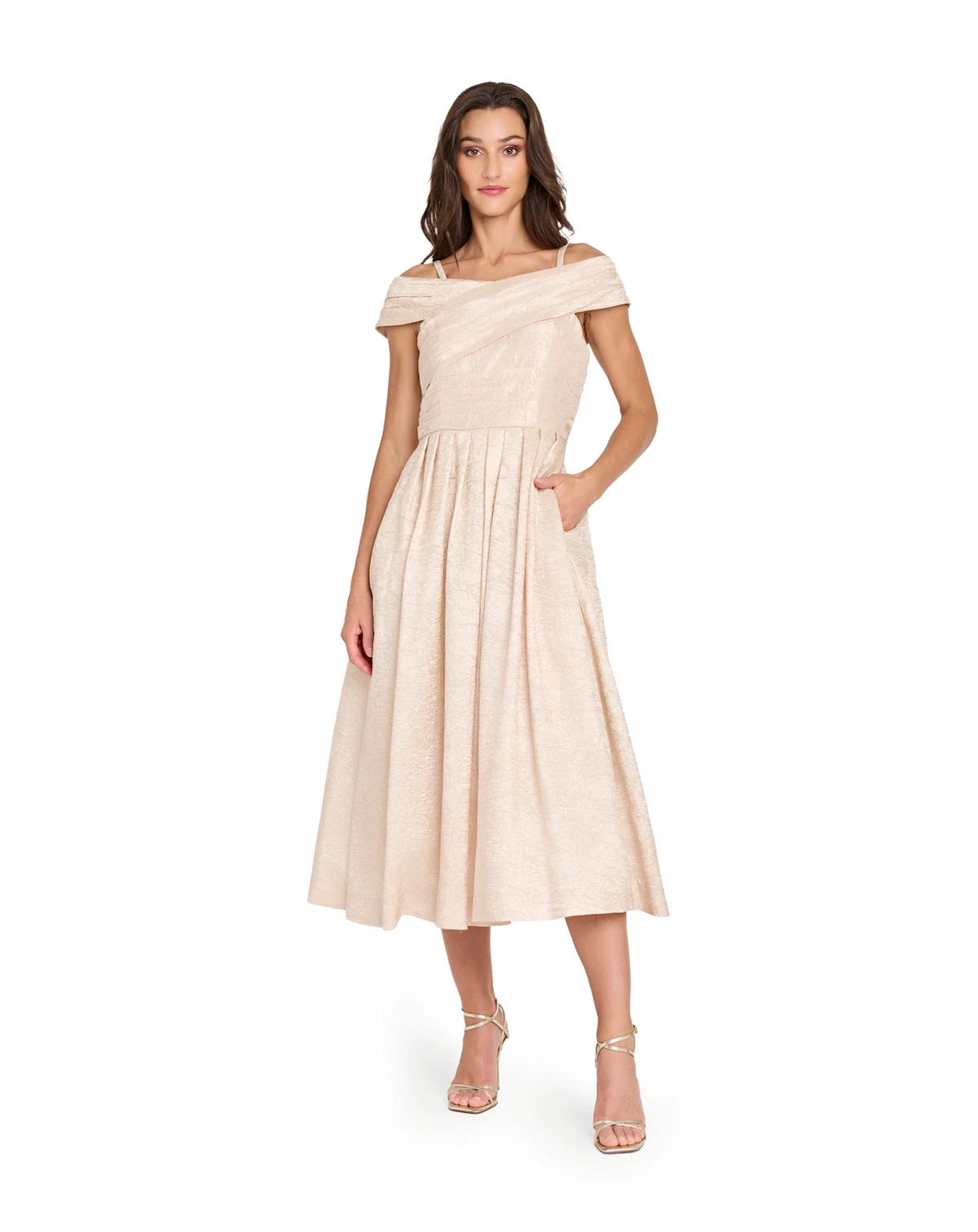 Women's Crushed Taffeta Off-The-Shoulder Midi Dress
