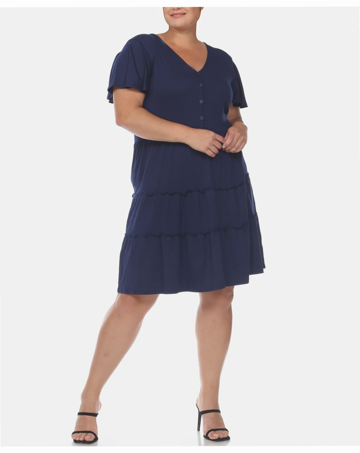 Plus Size Short Sleeve V-neck Tiered Midi Dress