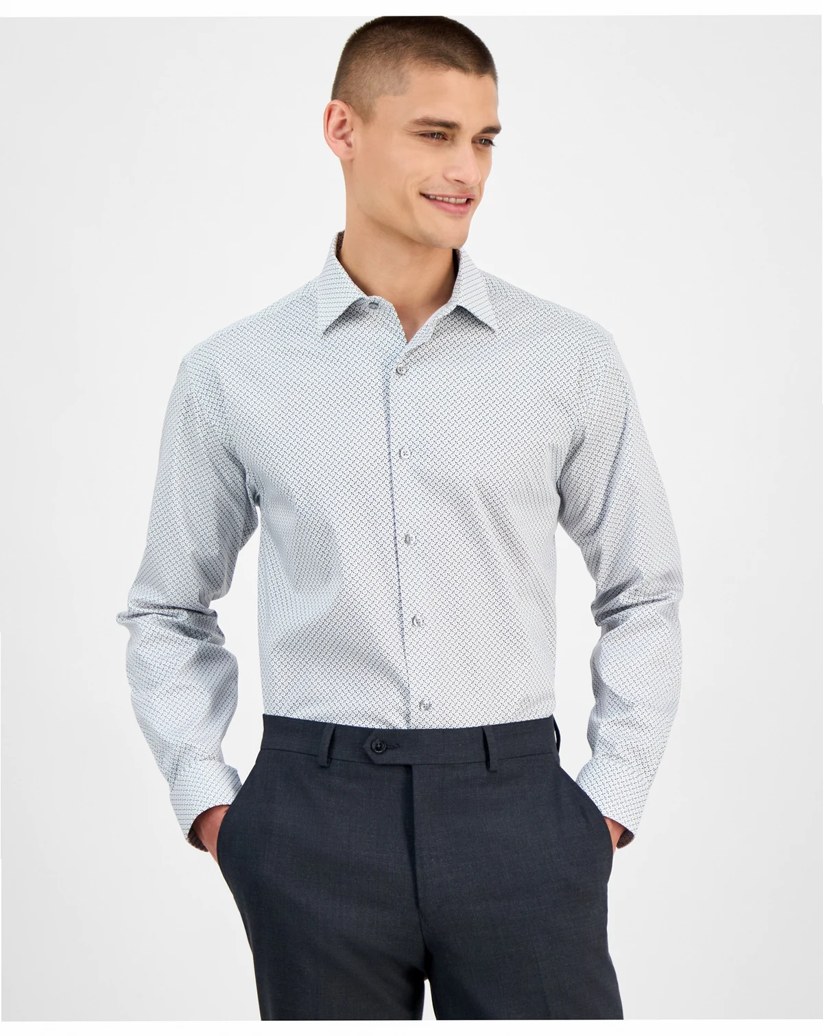 Men's Regular-Fit 4-Way Stretch Micro-Dot Dress Shirt, Created for Macy's