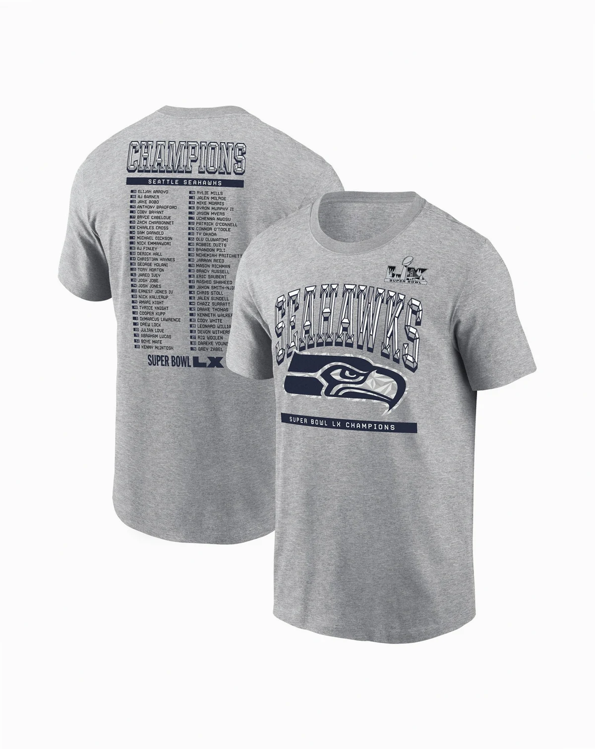Men's Heather Gray Seattle Seahawks Super Bowl LX Champions Classic Roster T-Shirt