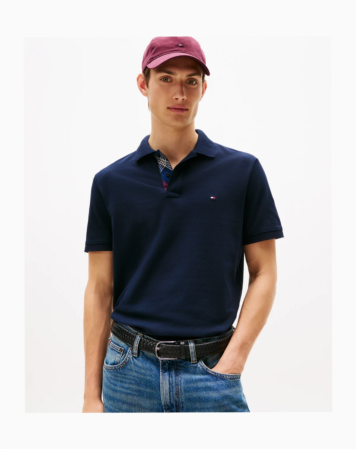 Men's Regular Fit Plaid Placket Interest Pique Polo Shirt