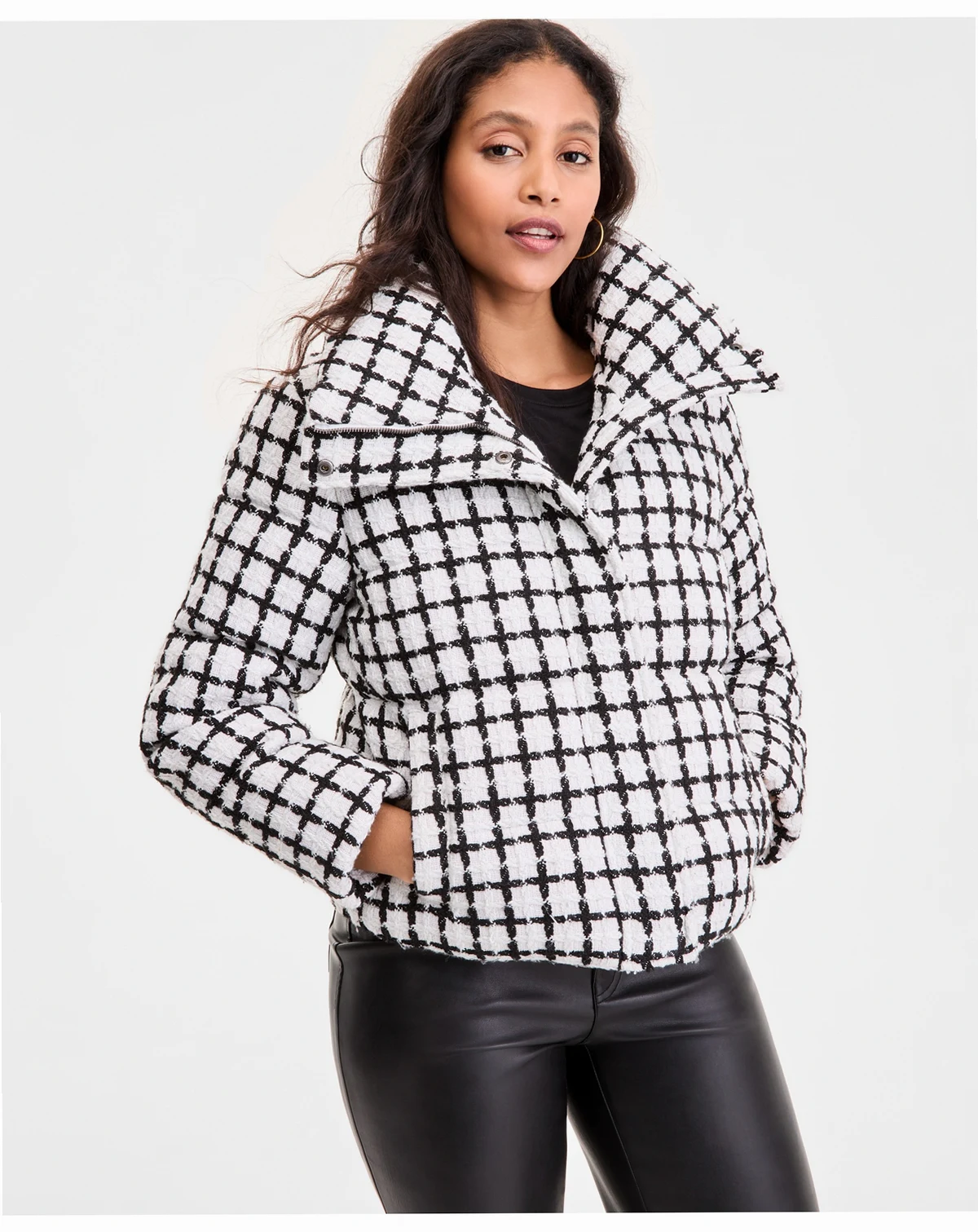 Women's Short Tweed Puffer Coat, Exclusively at Macy's