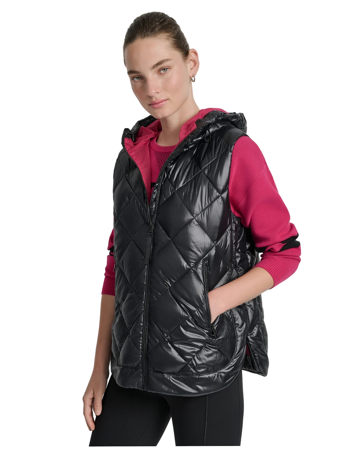 Women's Quilted Curved-Hem Hooded Vest