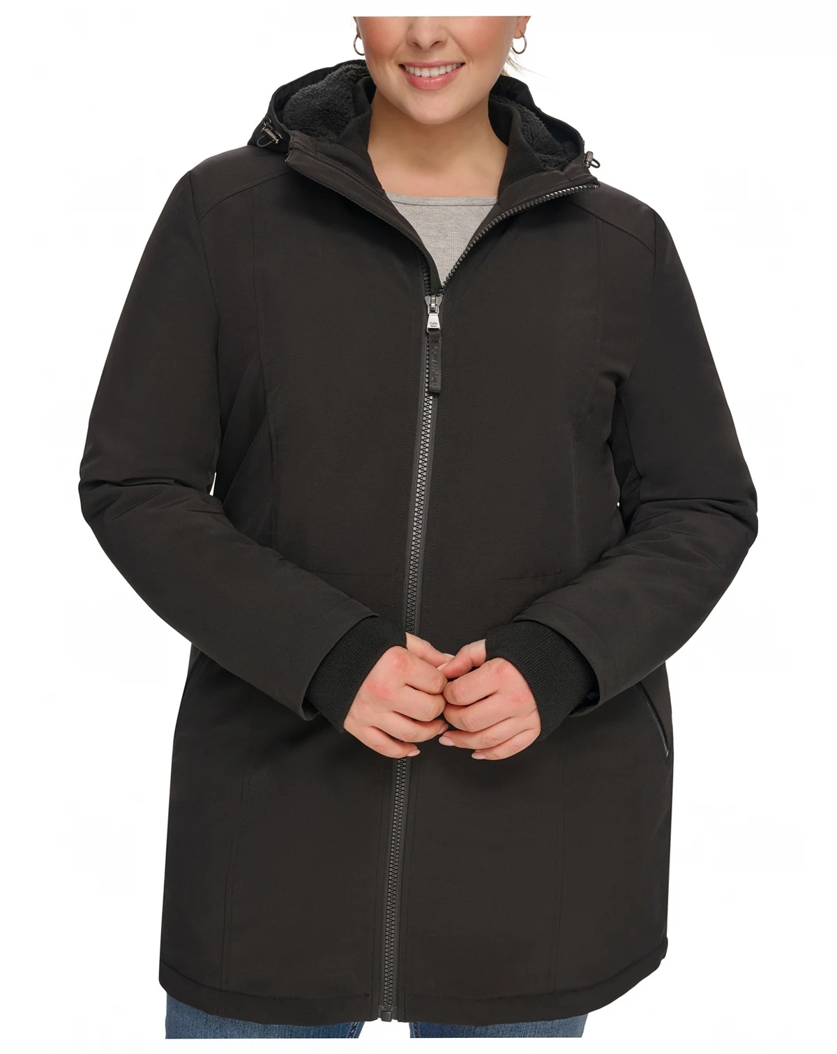 Womens Plus Size Hooded Faux-Fur-Lined Anorak Raincoat, Created for Macys