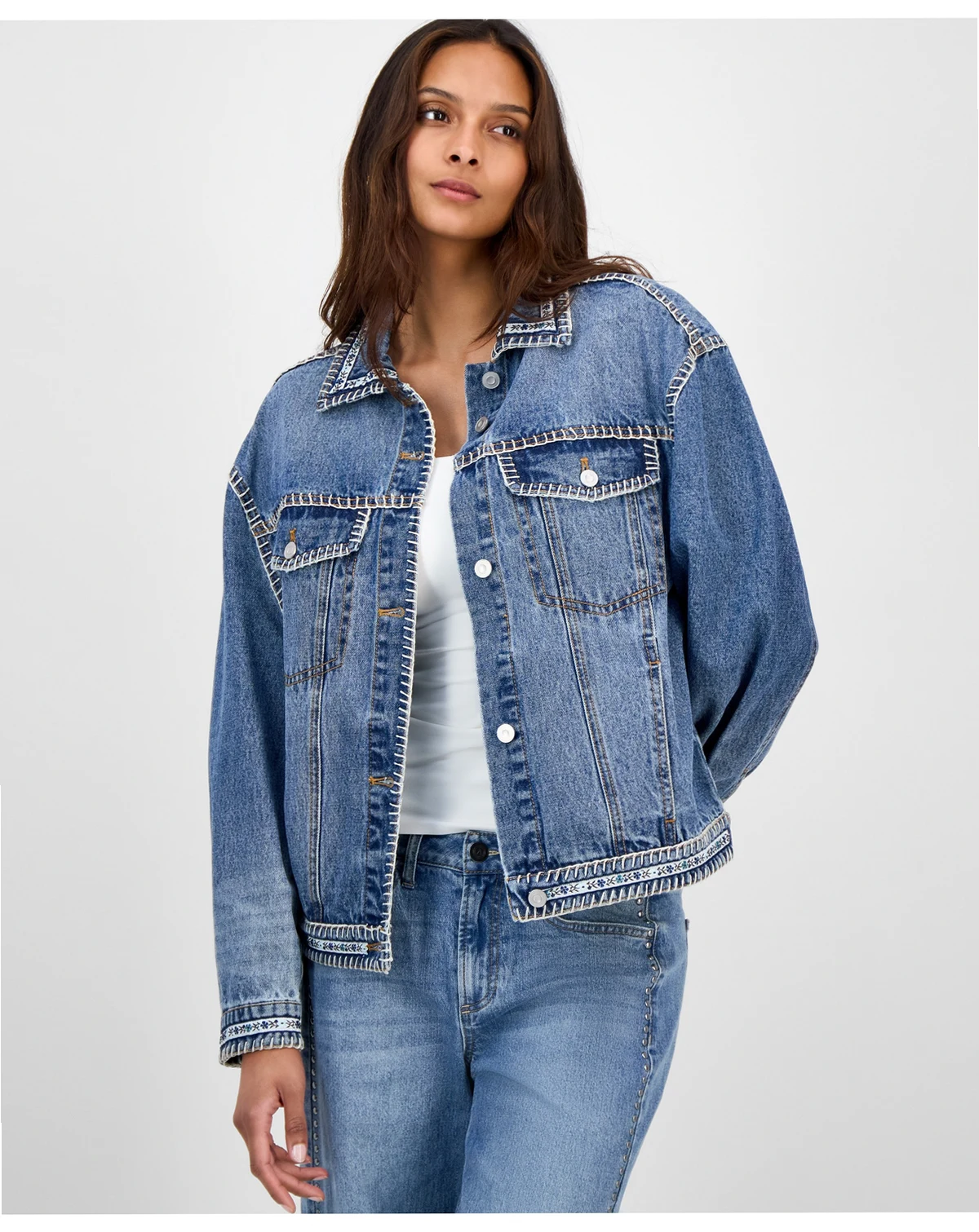 Women's Whipstitched Denim Trucker Jacket, Macy's Exclusive