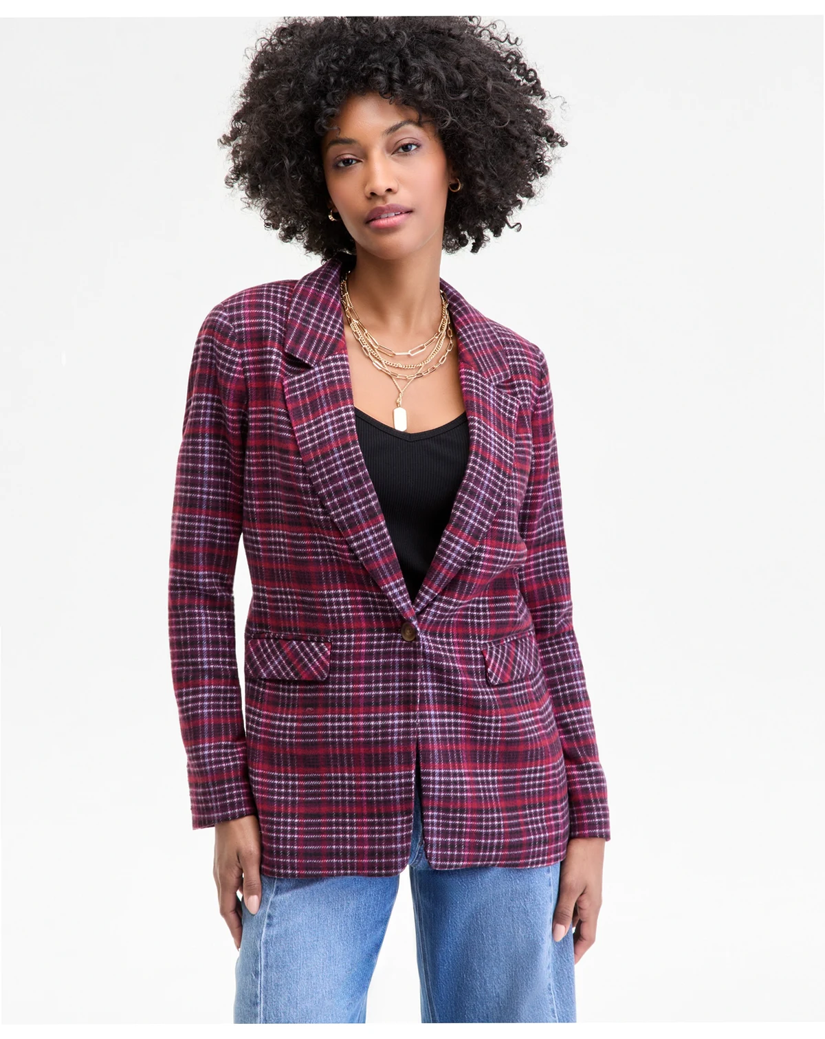 Women's Plaid Single-Button Blazer, Macy's Exclusive