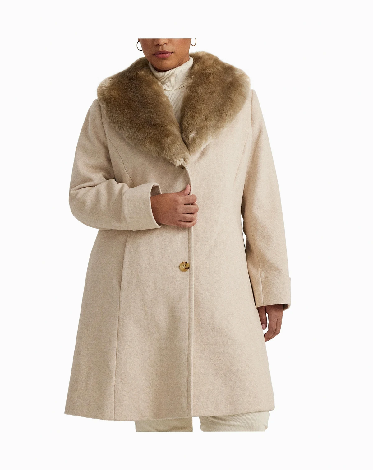 Plus Size Faux-Fur-Collar Coat