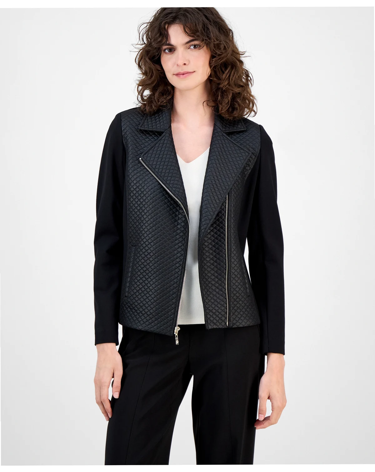 Women's Asymmetrical Mixed-Media Moto Jacket