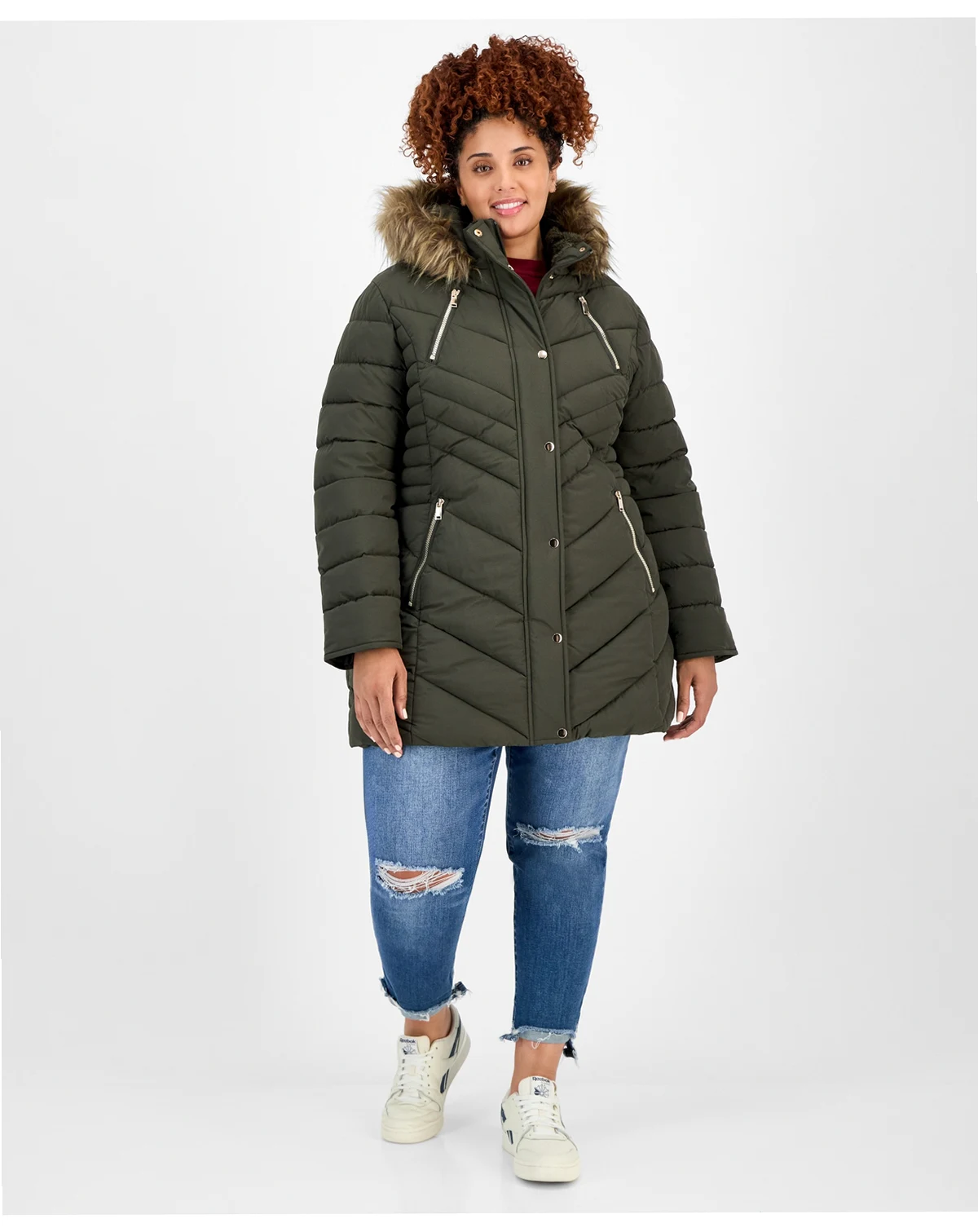 Juniors' Plus Size Faux-Fur Hooded Puffer Coat