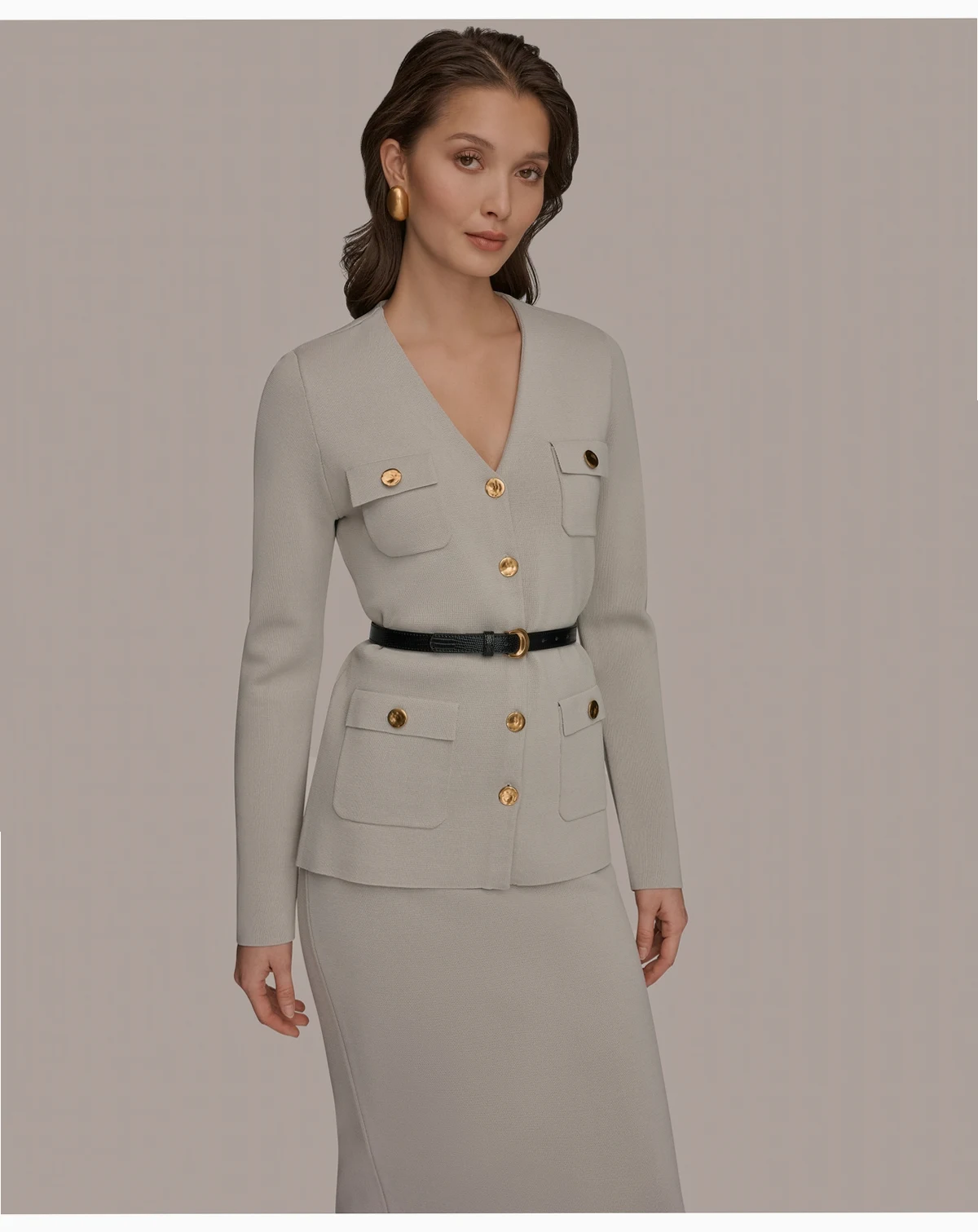 Women's 5-Button Belted Jacket, Regular & Petite