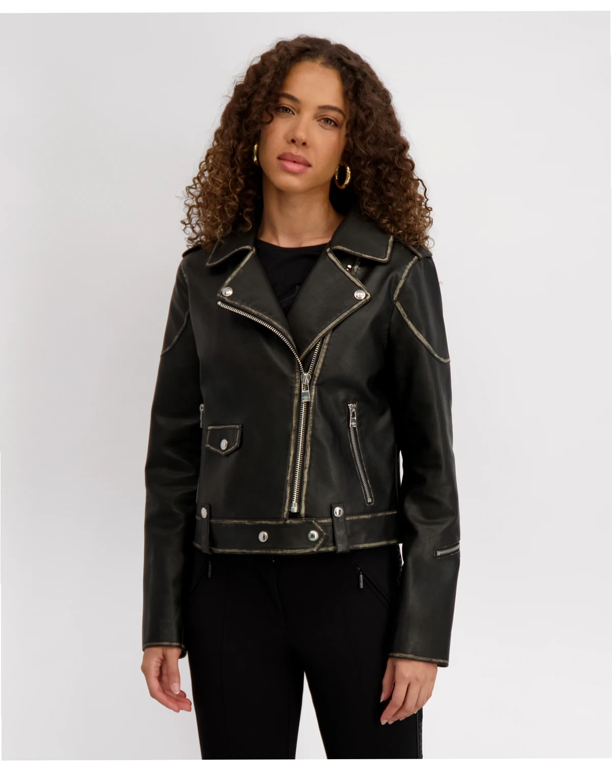 Women's Asymmetric Faux Leather Belted Moto Coat, Created for Macys