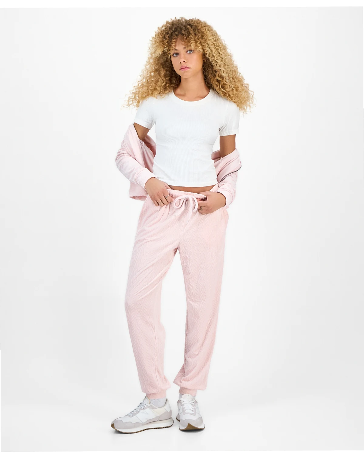 Juniors' Cable Knit Heart Velour Jogger Pants