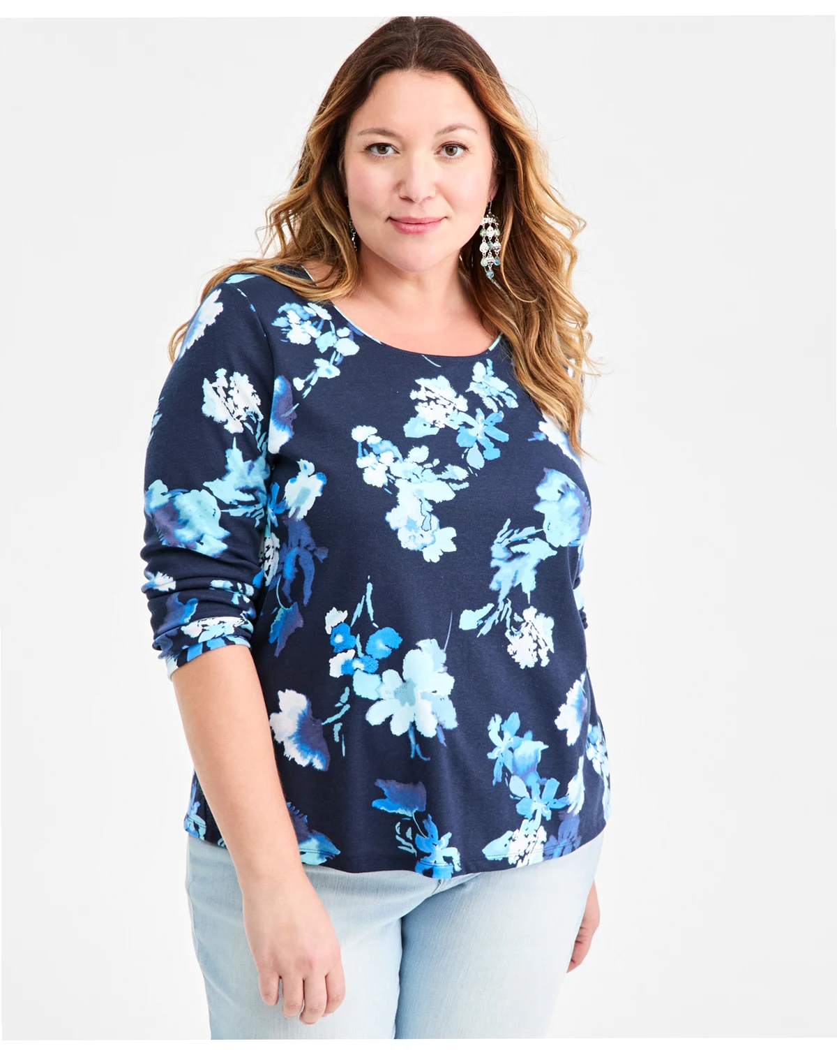 Plus Size Scoop-Neck Long-Sleeve Knit Top, Macy's Exclusive