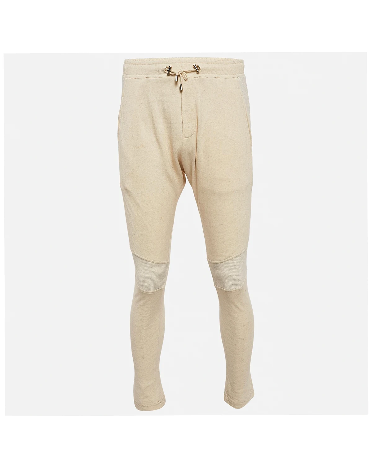 Men's Cream Cotton Paneled Knit Jogger Pants