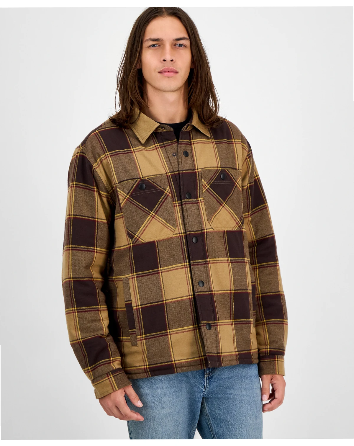 Men's Brees Long Sleeve Snap-Front Plaid Shirt Jacket, Macy's Exclusive