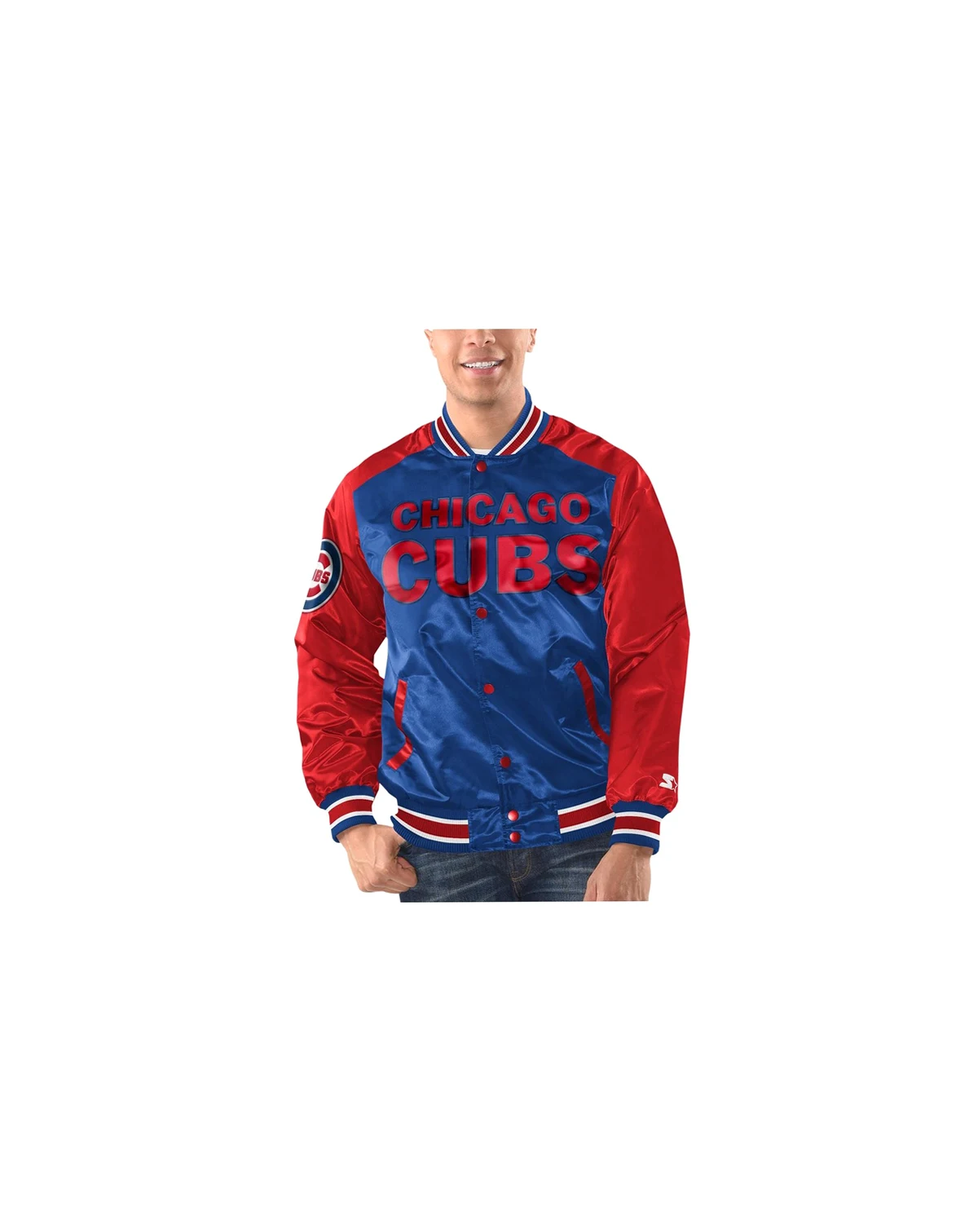 Men's Royal/Red Chicago Cubs Varsity Satin Full-Snap Jacket
