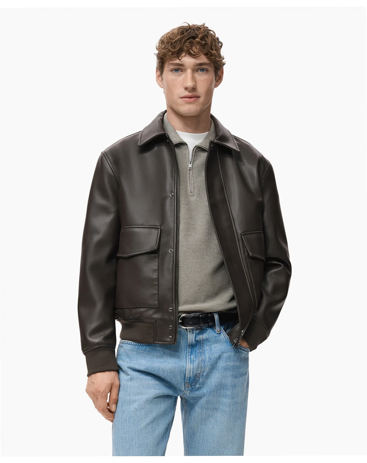 Men's Pockets Faux-Leather Jacket