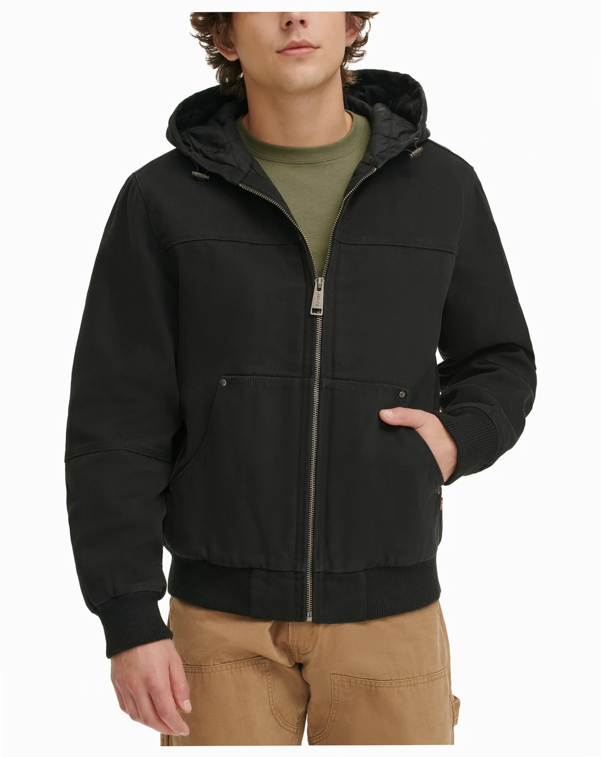 Men's Workwear Hoodie Bomber Jacket with Quilted Lining