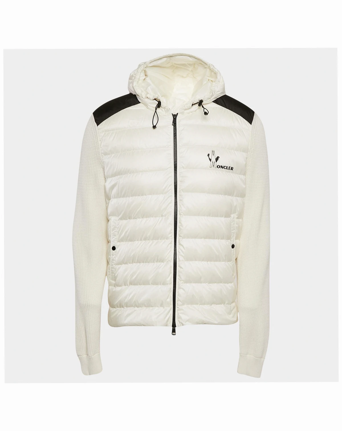 Men's White Logo Print Cotton Knit And Quilted Nylon Down Jacket