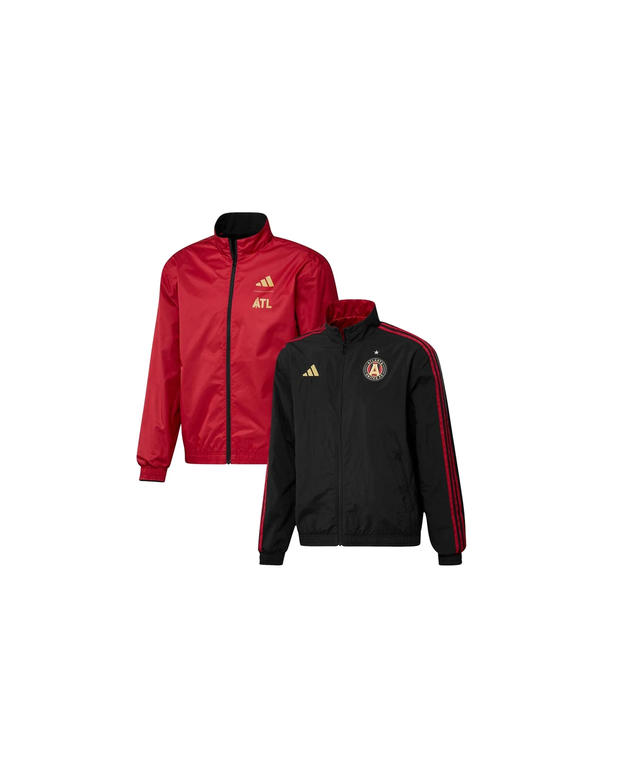 Men's Black and Red Atlanta United FC 2023 On-Field Anthem Full-Zip Reversible Team Jacket