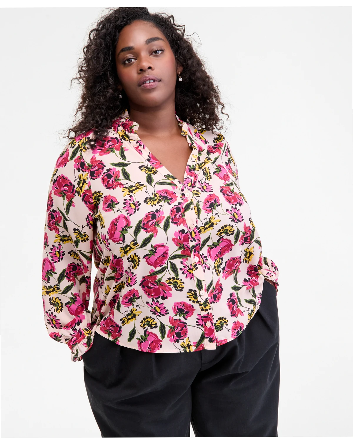 Women's Ruffle-Trim Split-Neck Blouse, Macy's Exclusive
