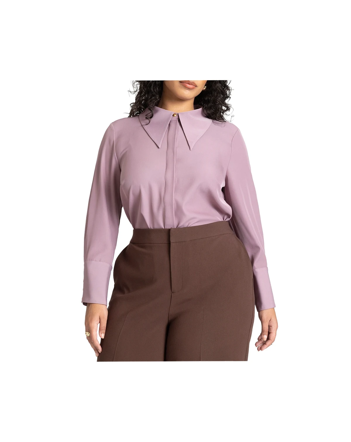 Women's Pointed Collar Button Up Shirt