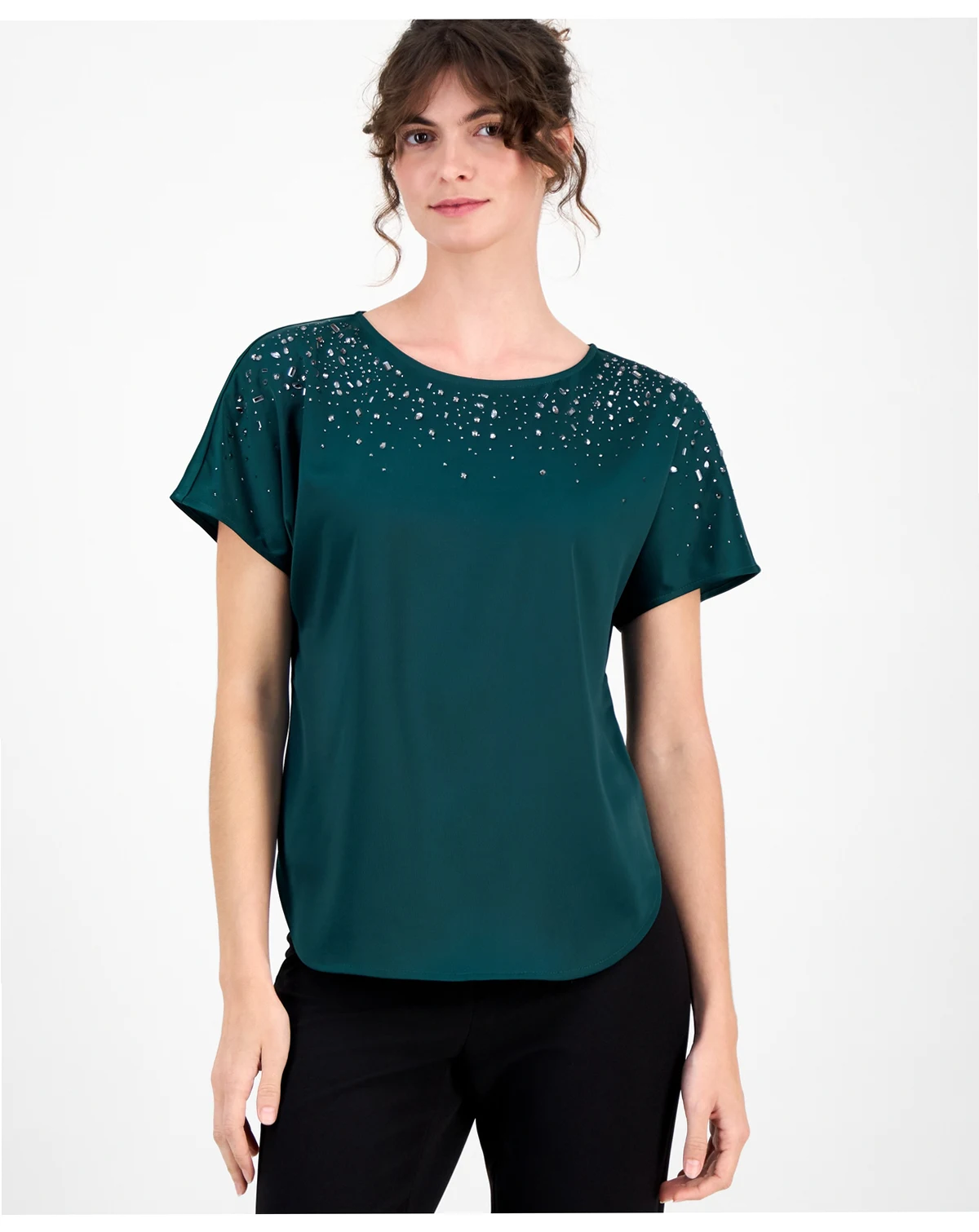 Women's Short-Sleeve Beaded Blouse