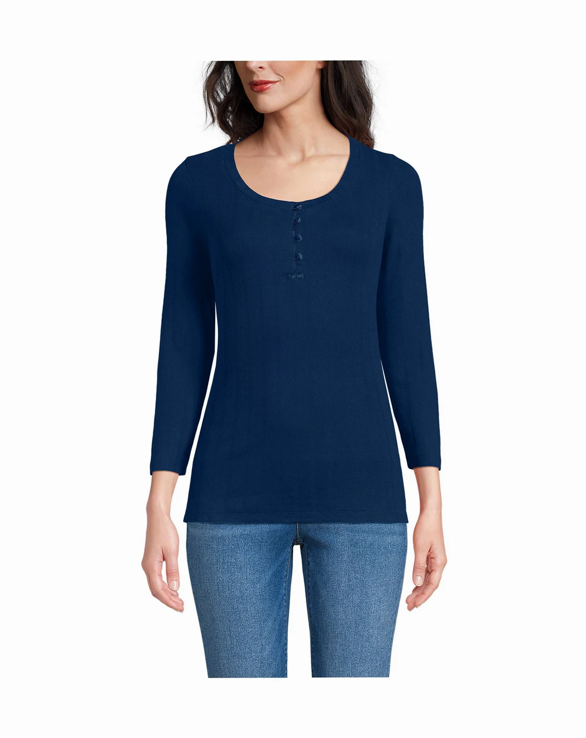 Women's 3/4 Sleeve Variegated Micro Rib Henley