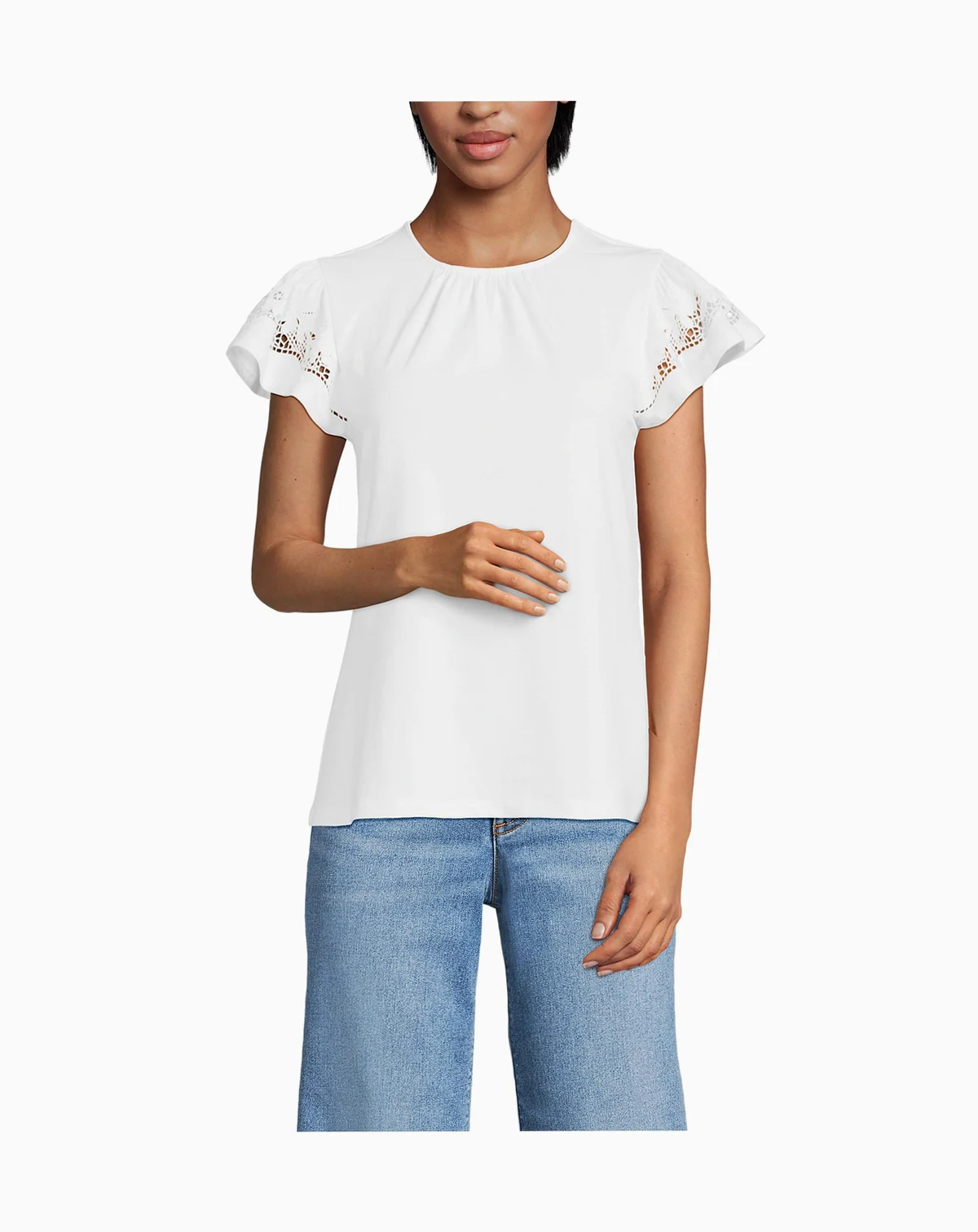 Women's Lightweight Jersey Crew Neck Ruffle Sleeve Flowy Top