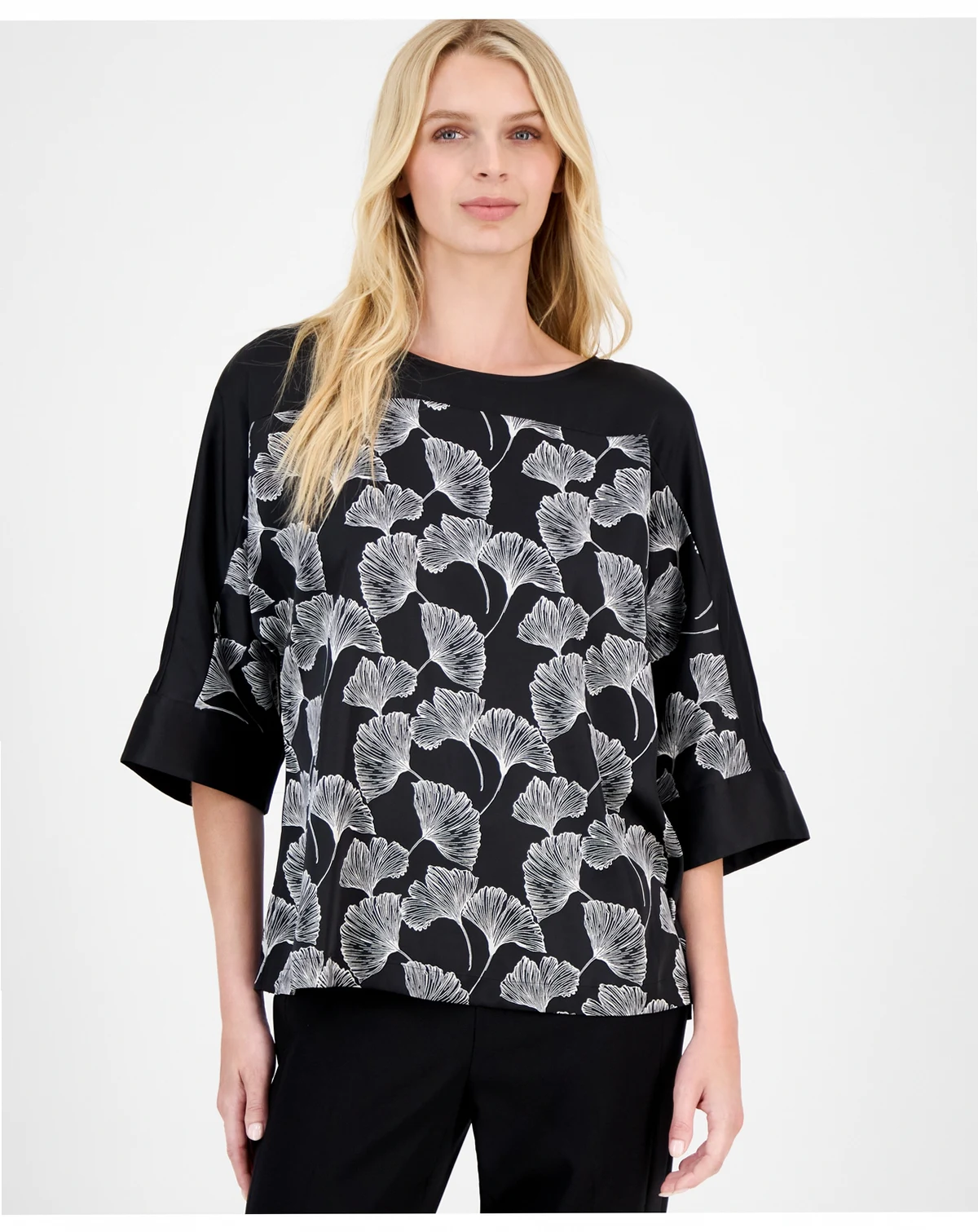 Women's Printed 3/4-Sleeve Boat-Neck Top