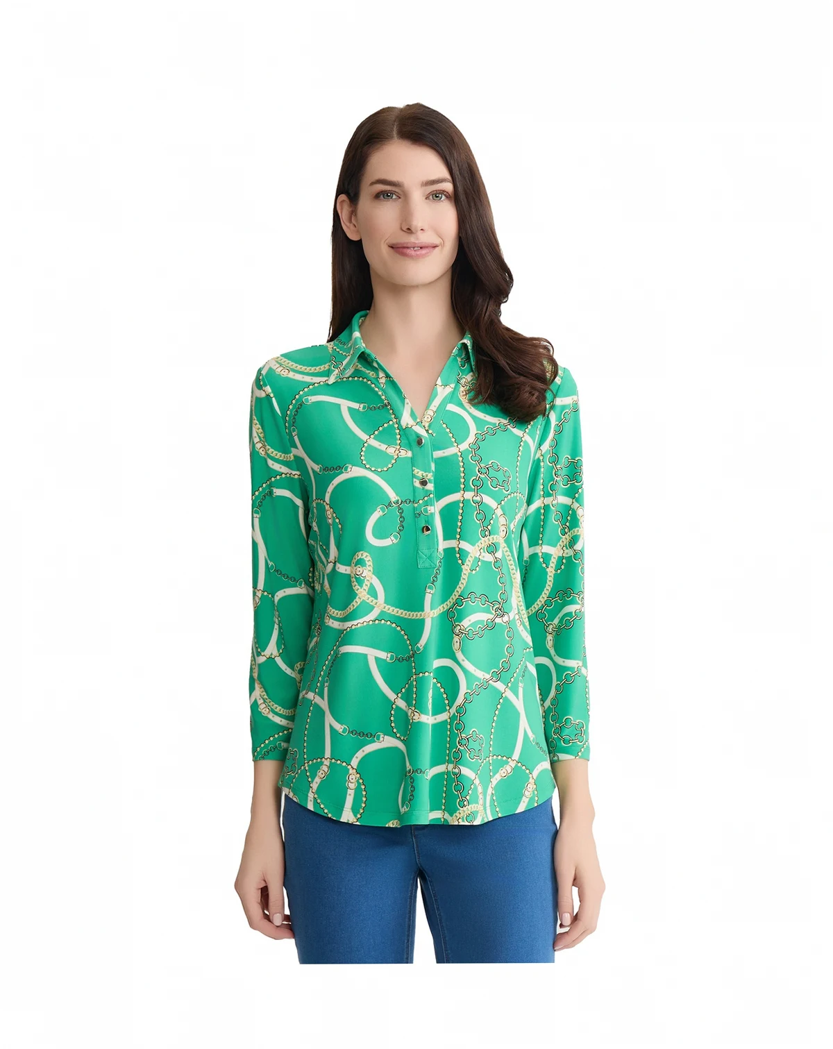 Women's Printed 3/4-Sleeve Collared Top
