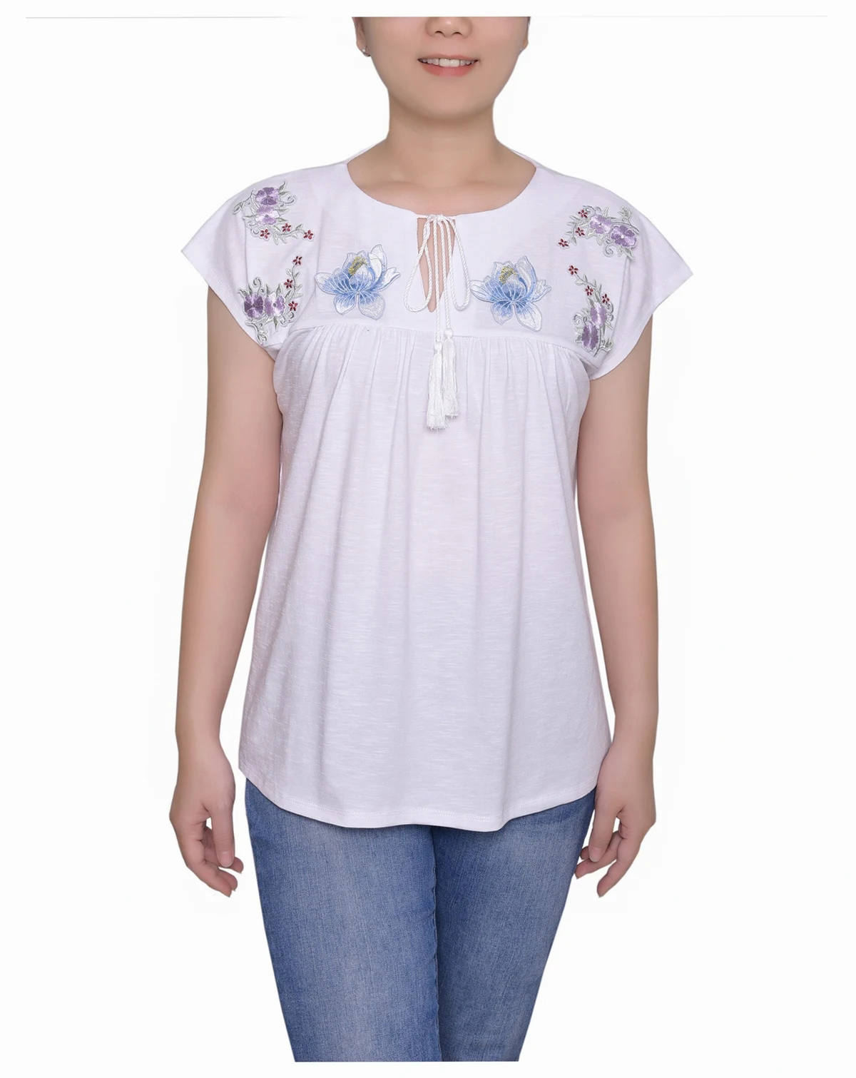 Women's Embroidered Yoke Extended Sleeve Top