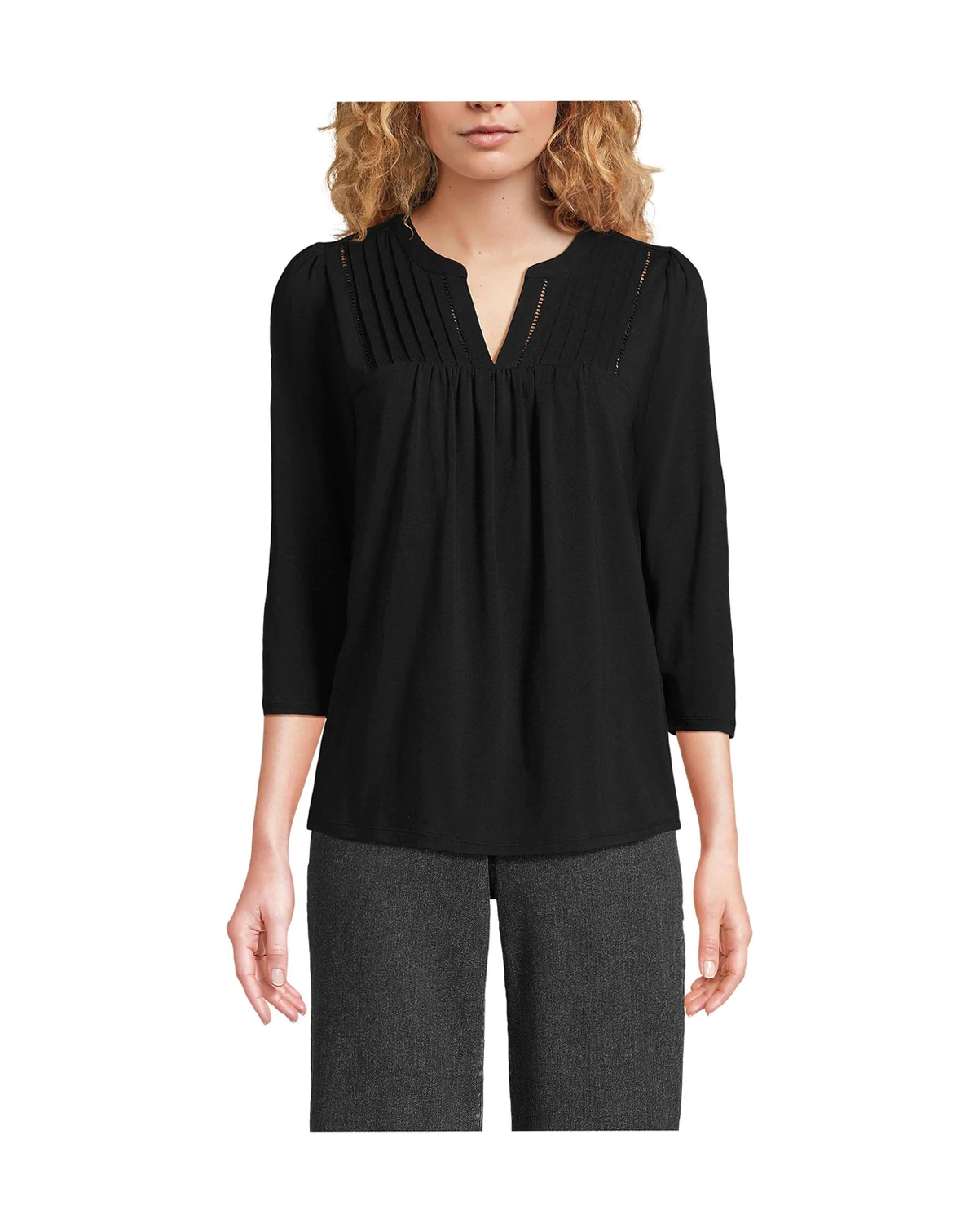 Women's 3/4 Sleeve Lightweight Jersey Lattice Detail Top