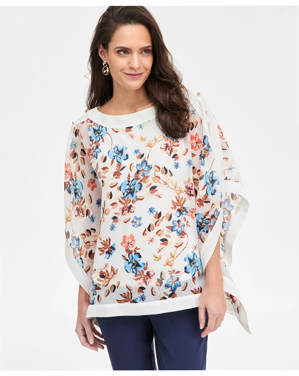 Women's Printed 3/4-Sleeve Boat-Neck Poncho, Macy's Exclusive