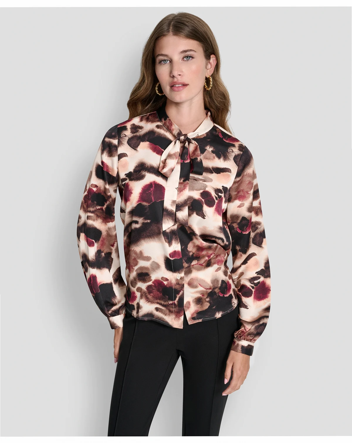 Petite Necktie Long-Sleeve Top