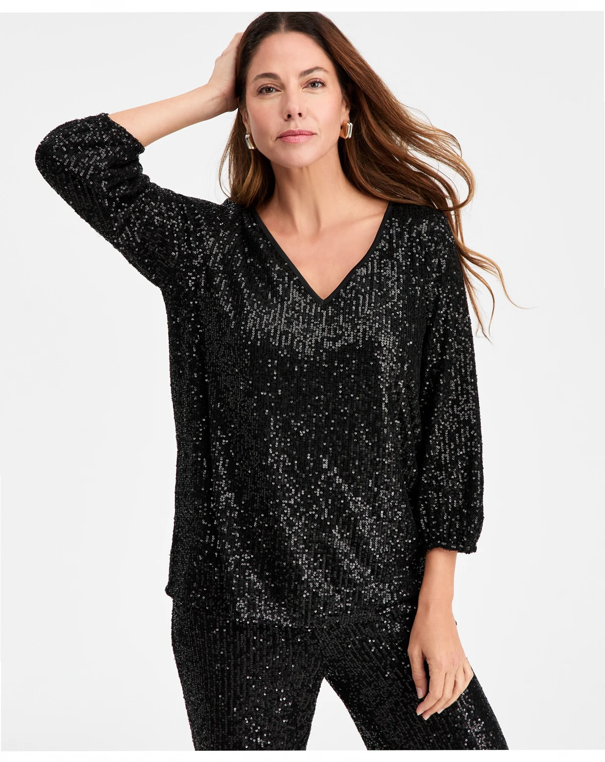 Women's Sequinned 3/4-Sleeve Top, Macy's Exclusive