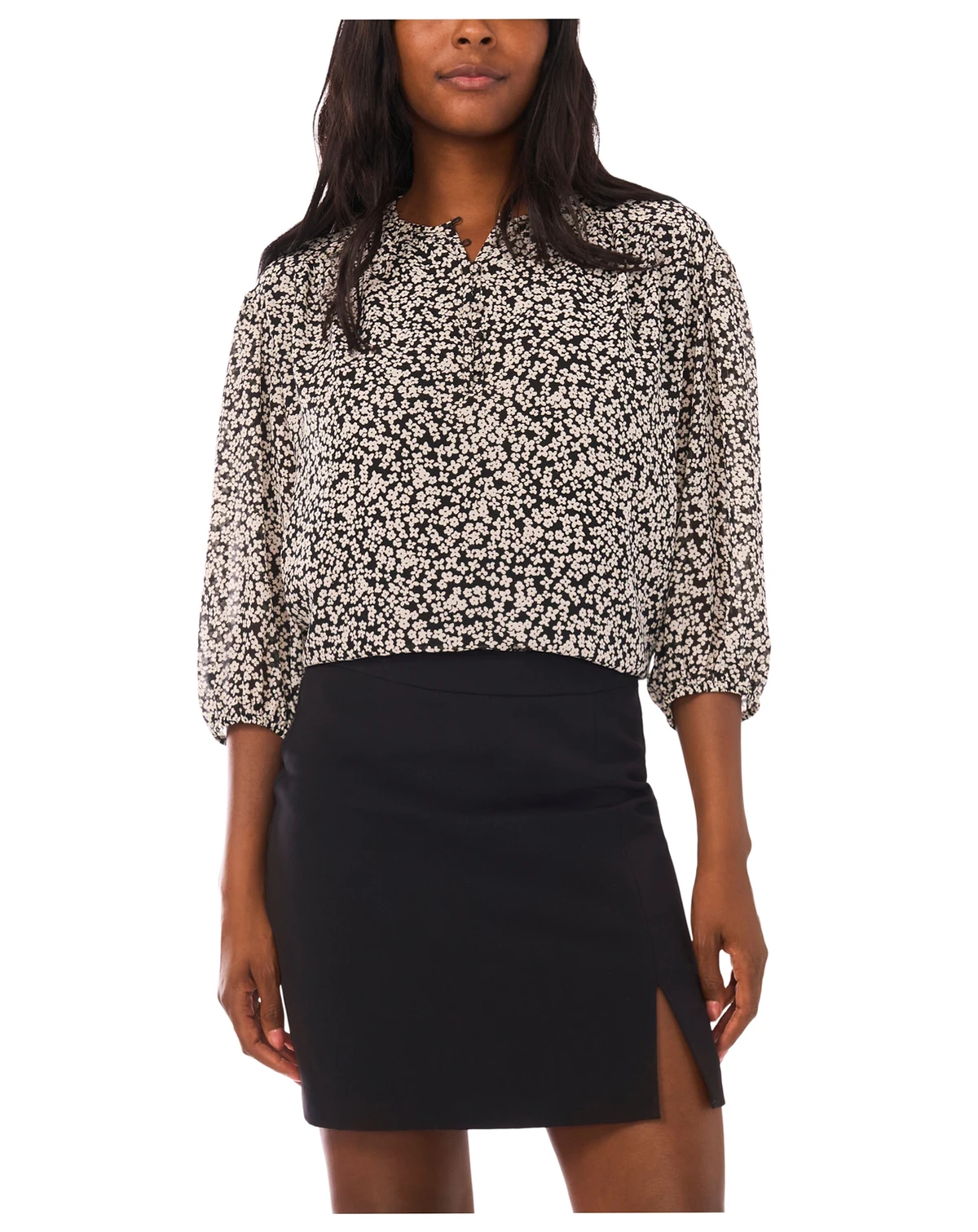 Women's Printed 3/4-Sleeve Crewneck Flowy Blouse