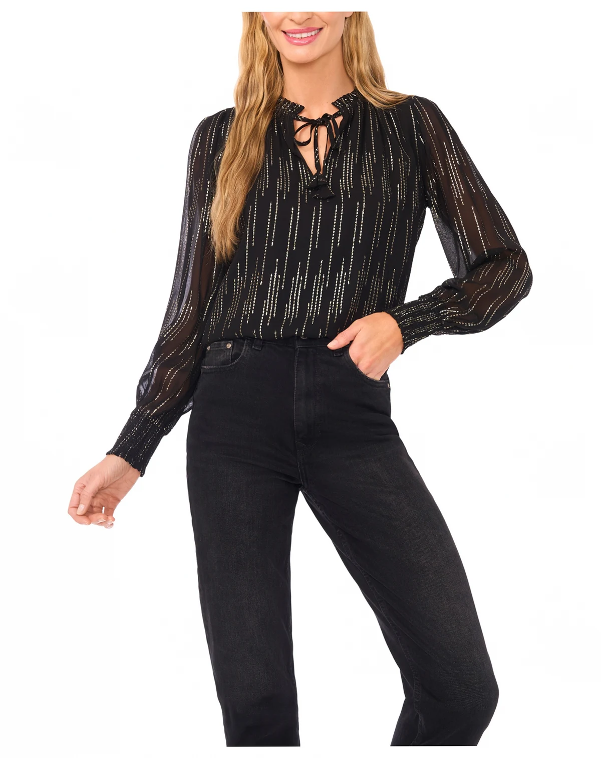 Women's Smocked Cuff Ruffle Top