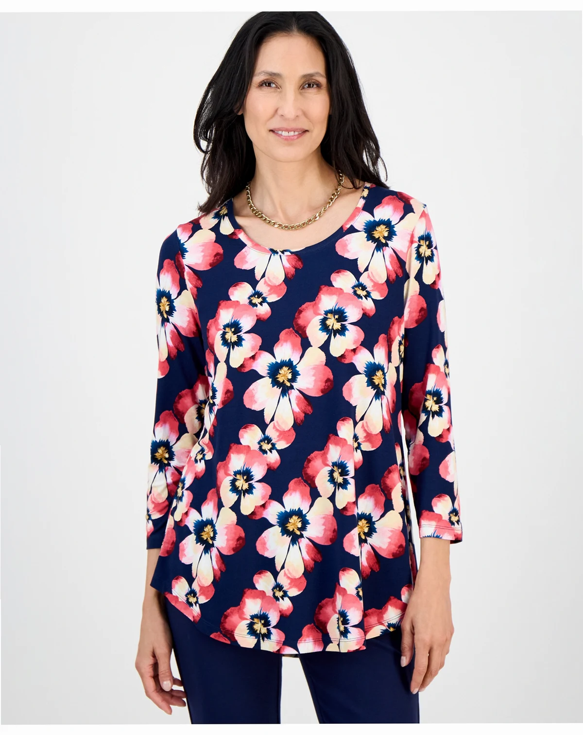 Women's Printed Scoop-Neck 3/4-Sleeve Top, Exclusively at Macy's
