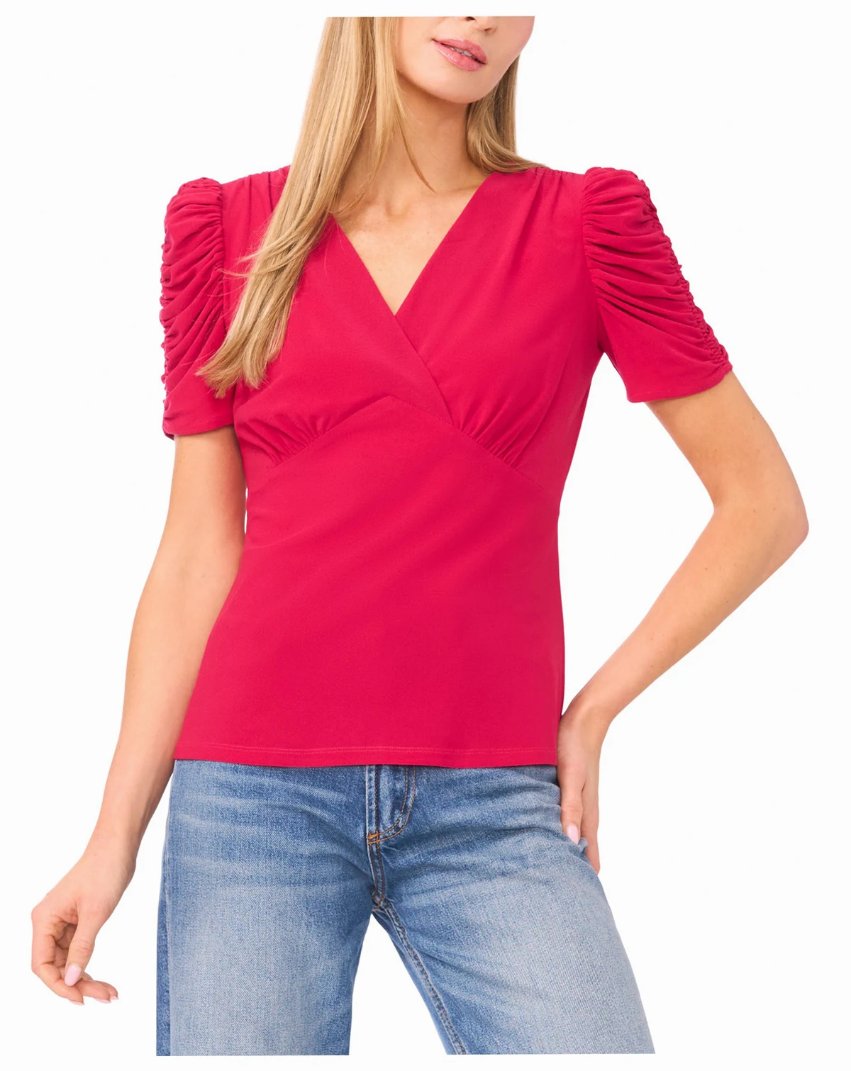 Women's V-Neck Puff-Sleeve Top