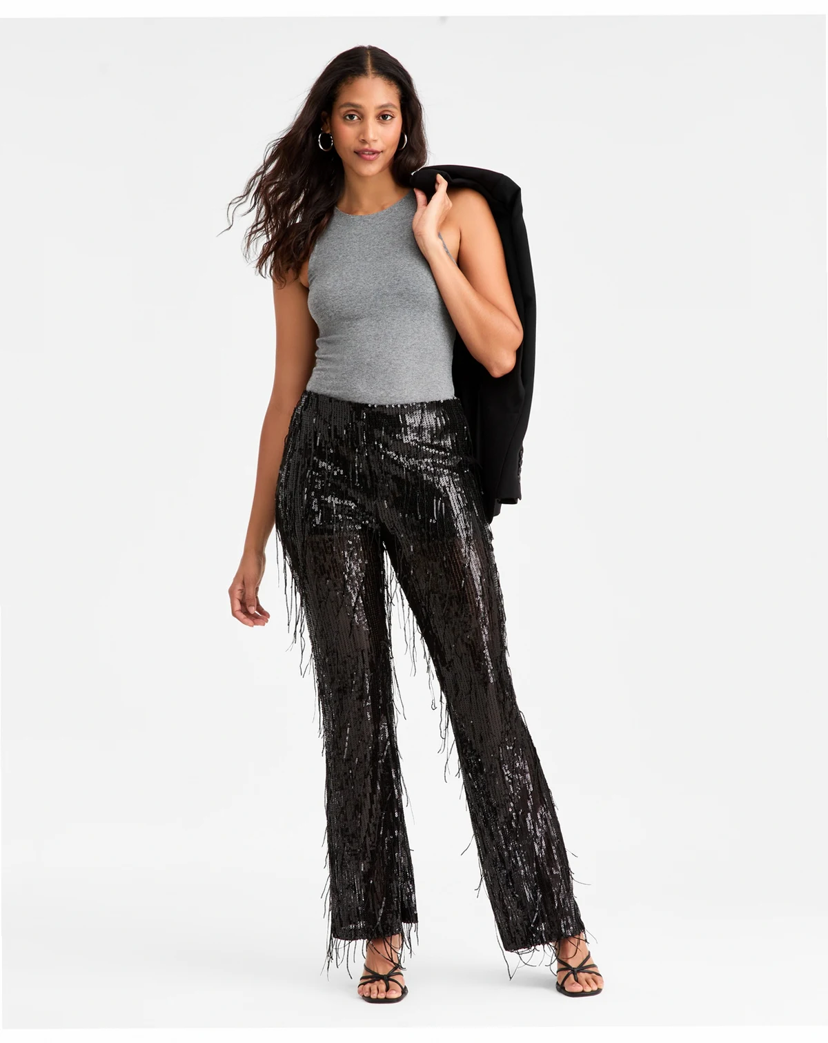 Women's Sequined Fringe High Rise Fitted Pants, Macy's Exclusive