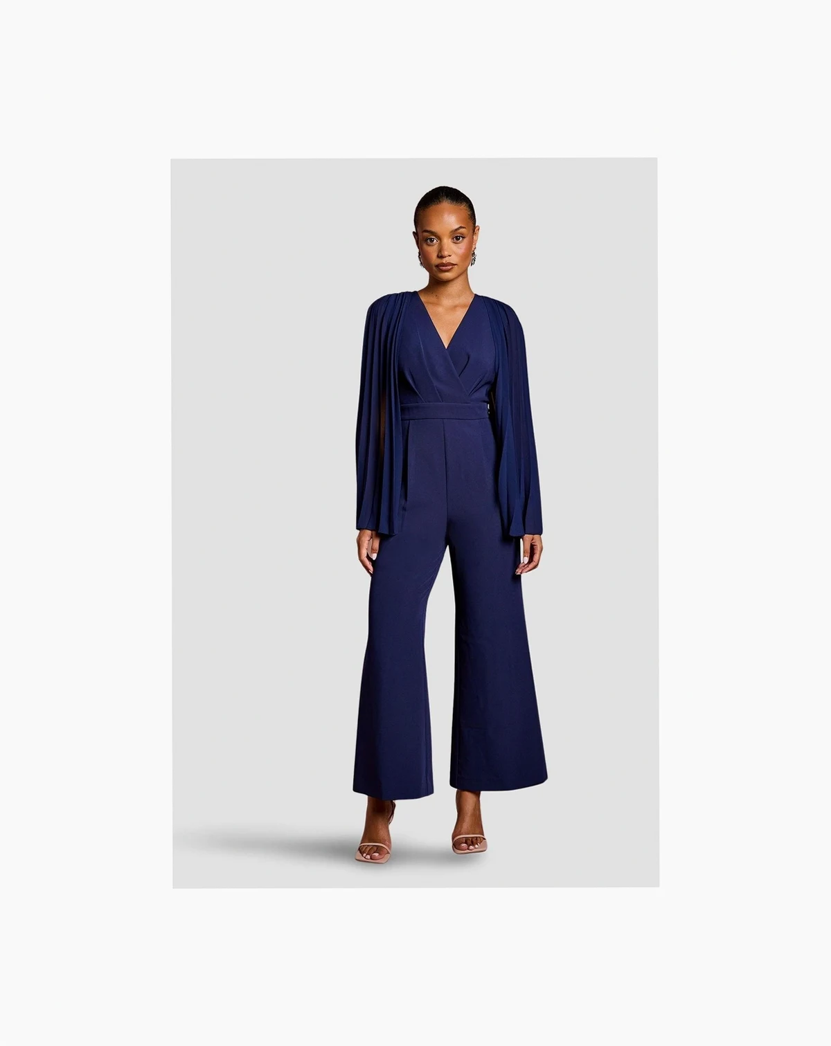 Petite V Neck Pleated Jumpsuit