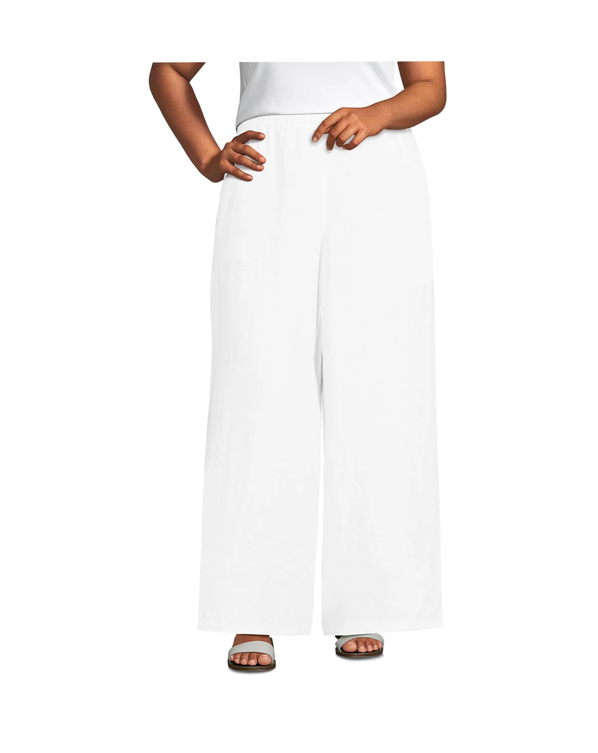 Women's Plus Size Linen High Rise Palazzo Pants - Set Bottom