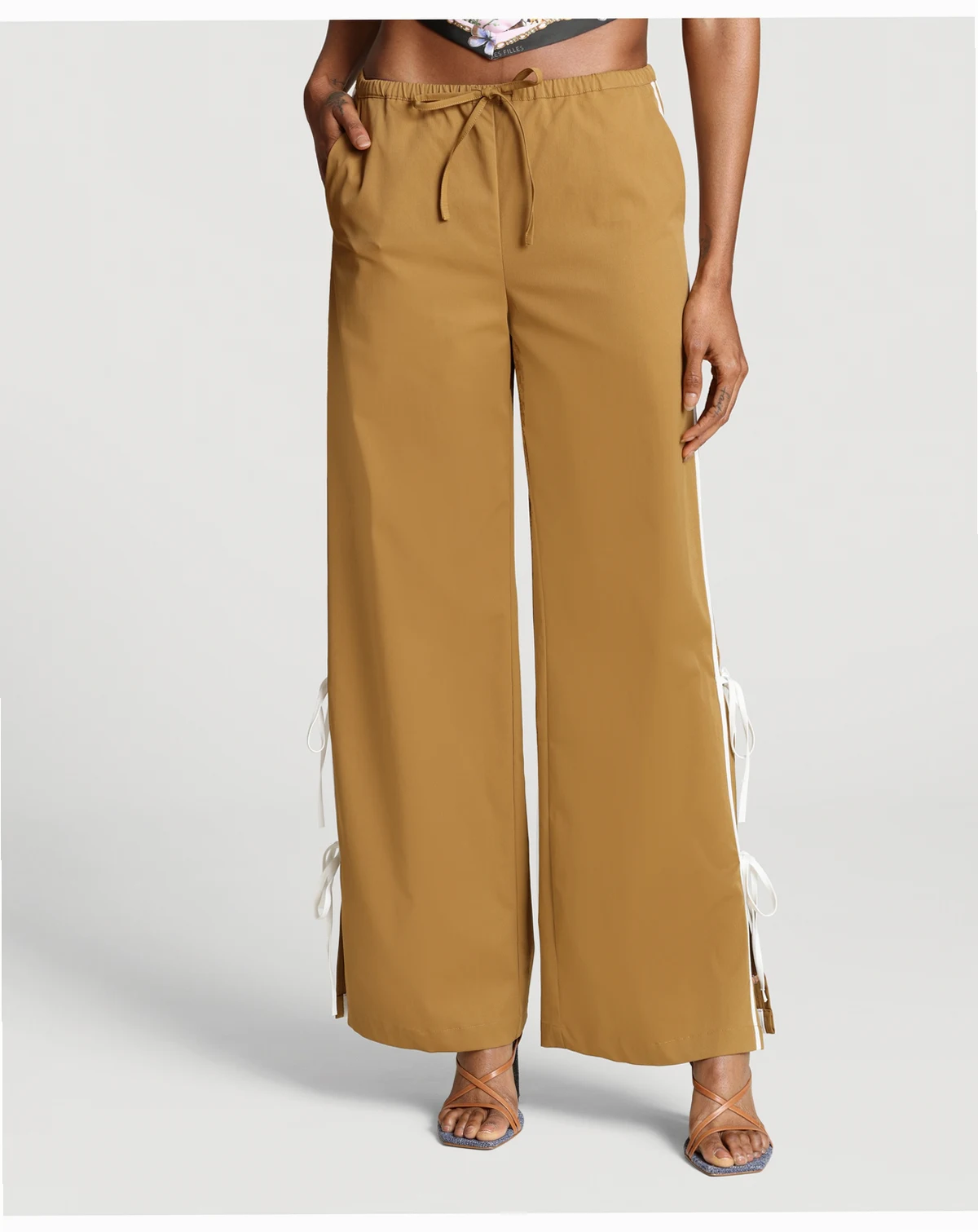 Women's Side Tie Mid Rise Elastic Pants