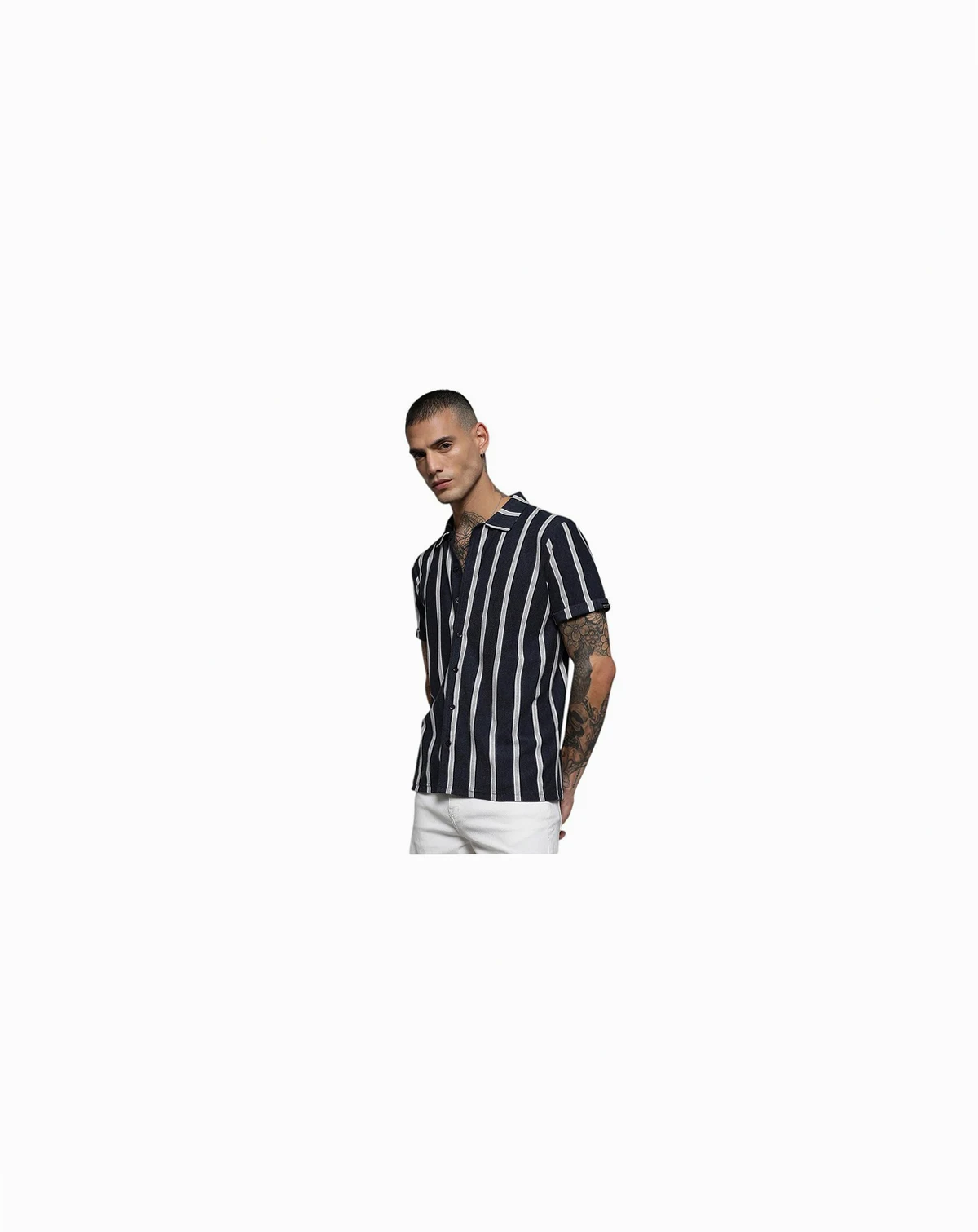 Men's Prussian Blue Contrast Halo Striped Shirt